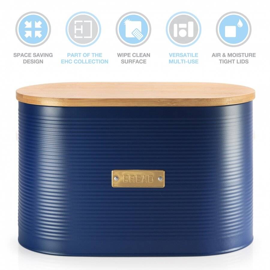 Extra Large Bread Bin With Lid, Navy Blue, 8 L, 34 x 19.5 x 20.5 cm