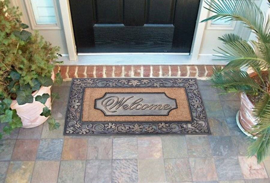 Extra Large Welcome Rubber and Coir Door Mat - Bronze Finish