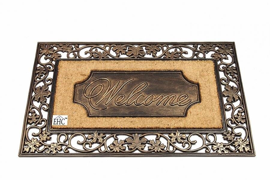 Extra Large Welcome Rubber and Coir Door Mat - Bronze Finish