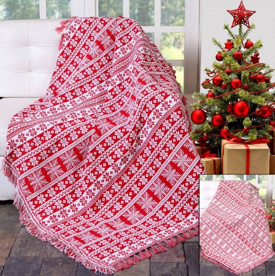 Festive XMas Reversible Snowflakes Sofa Bed Throw -127 x 152 cm