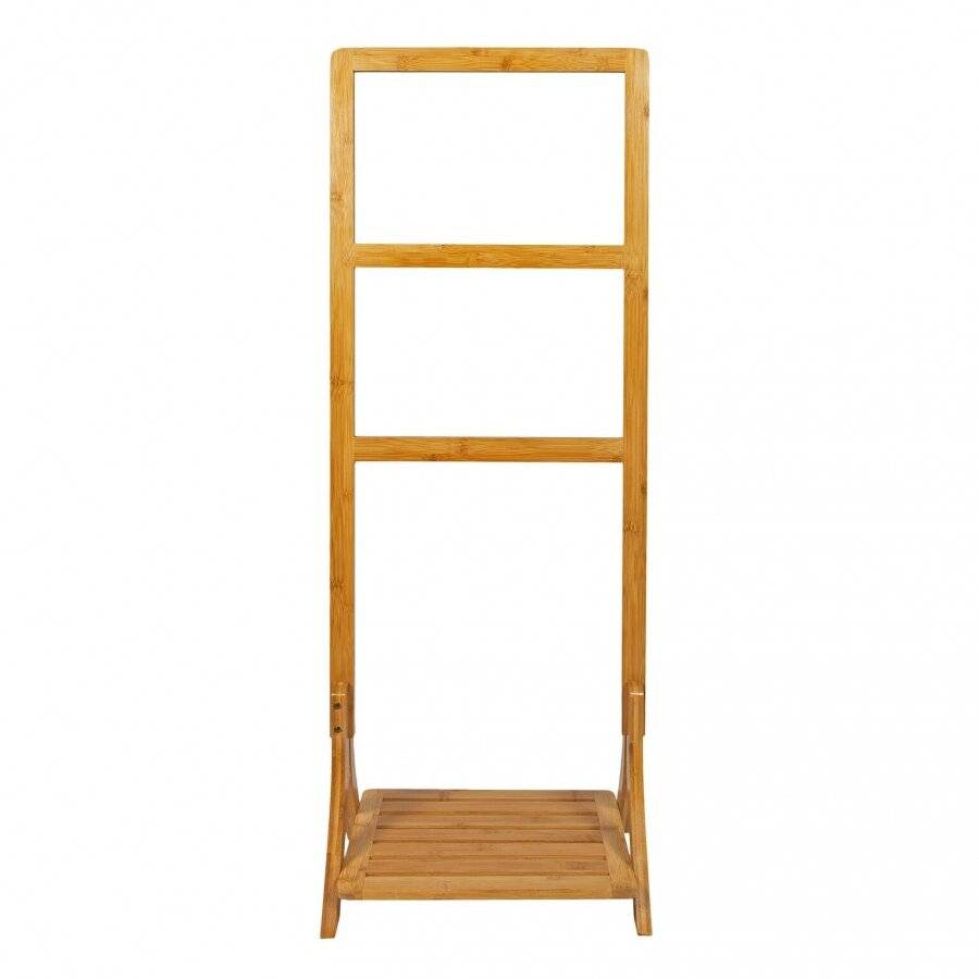Freestanding Bamboo Bathroom Towel Rail With 3 Rails & Shelf