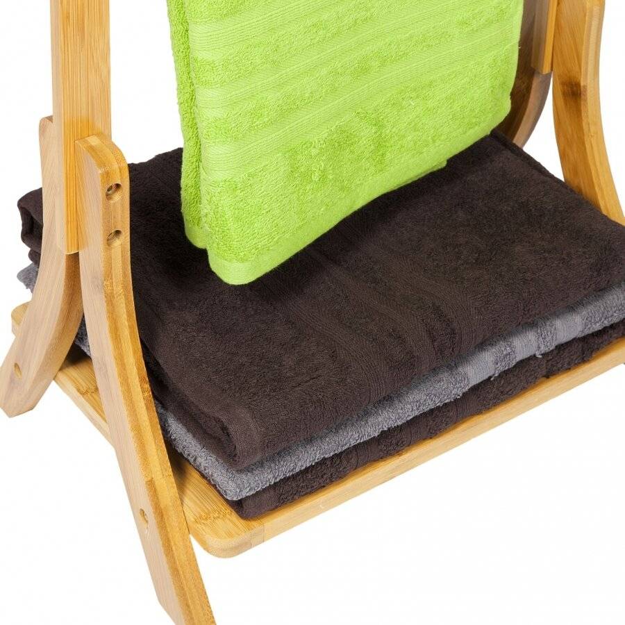 Freestanding Bamboo Bathroom Towel Rail With 3 Rails & Shelf