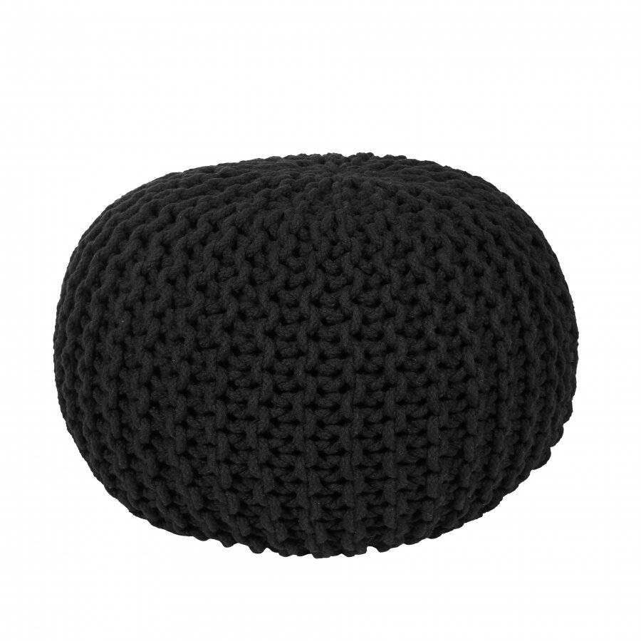 EHC Hand Knitted Chunky Double Braided Cotton Pouffe - Black