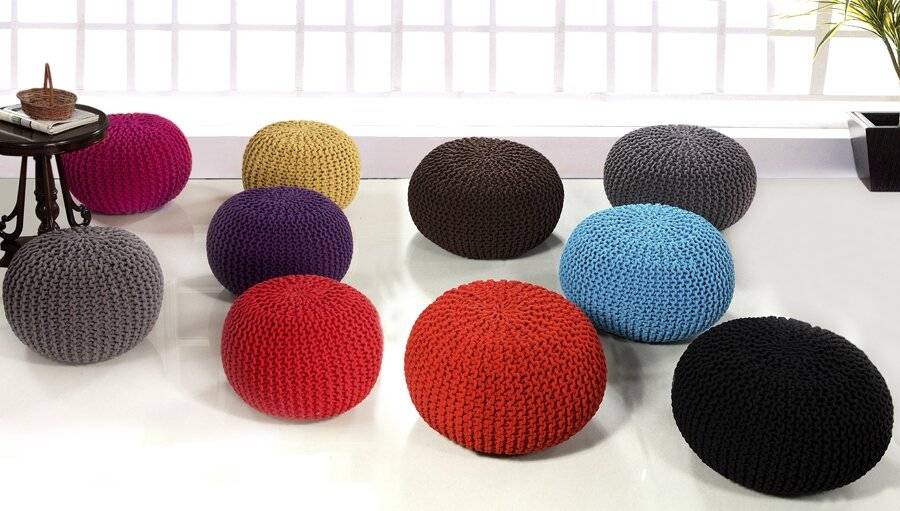 Hand Knitted Chunky Double Braided Cotton Pouffe - Chocolate