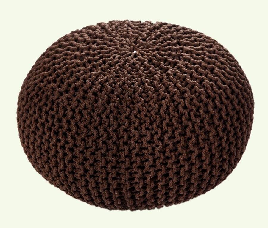 Hand Knitted Chunky Double Braided Cotton Pouffe - Chocolate