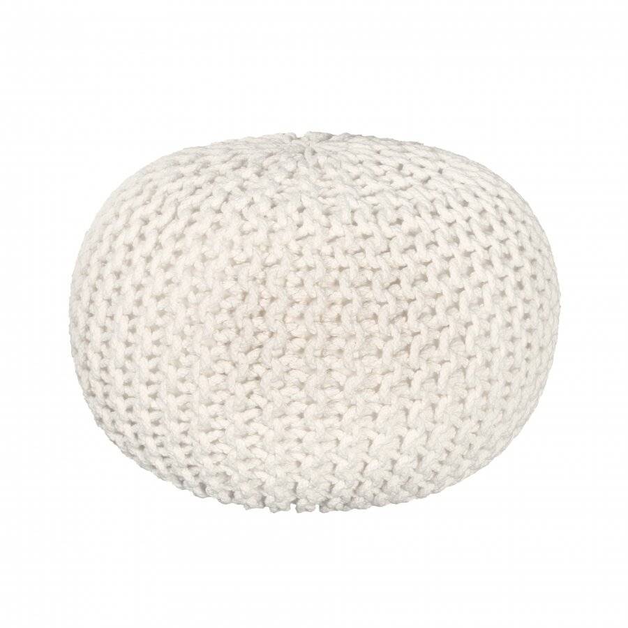 EHC Hand Knitted Chunky Double Braided Cotton Pouffe - Cream
