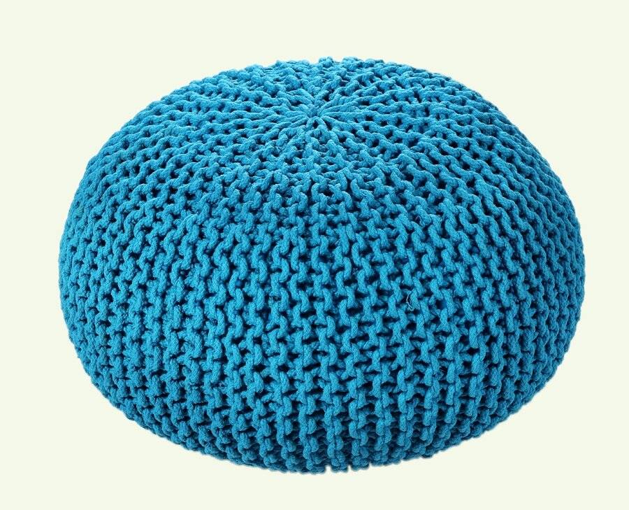 Hand Knitted Chunky Double Braided Cotton Pouffe - Dazzling Blue