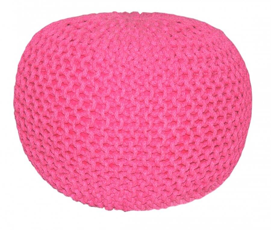 Hand Knitted Chunky Double Braided Cotton Pouffe - Hot Pink