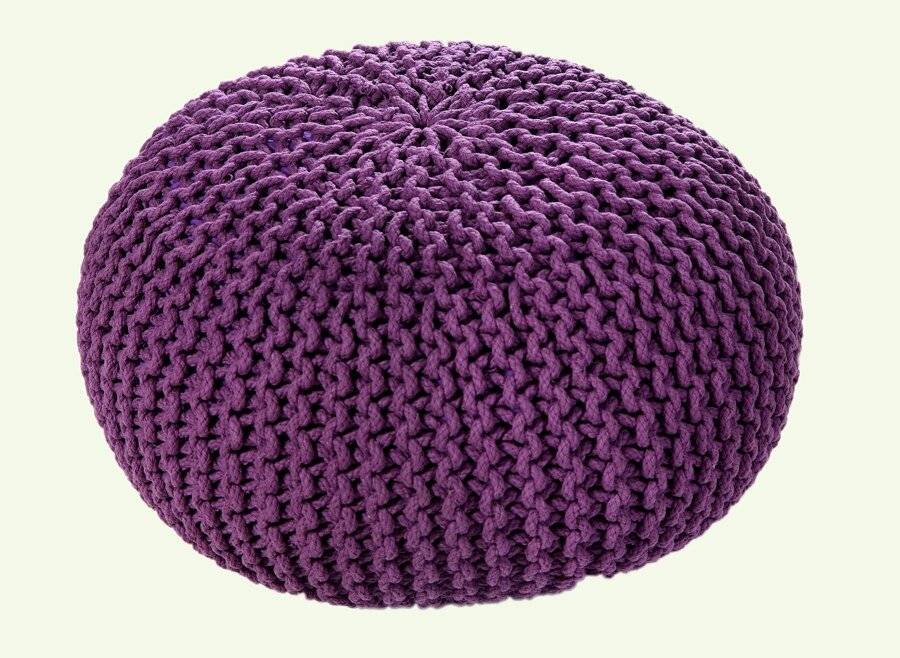 Hand Knitted Chunky Double Braided Cotton Pouffe - Purple