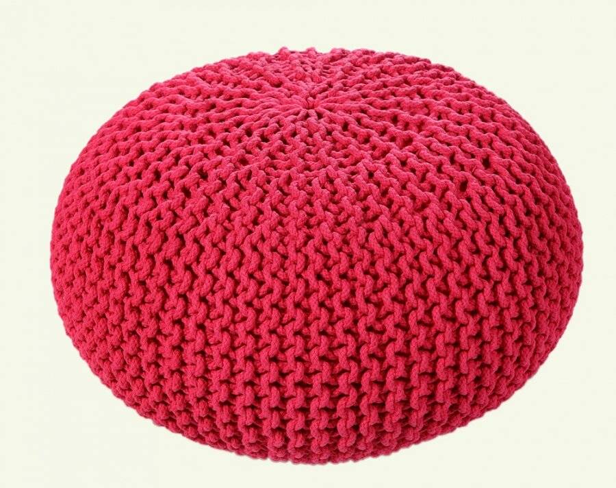 Hand Knitted Chunky Double Braided Cotton Pouffe - Red