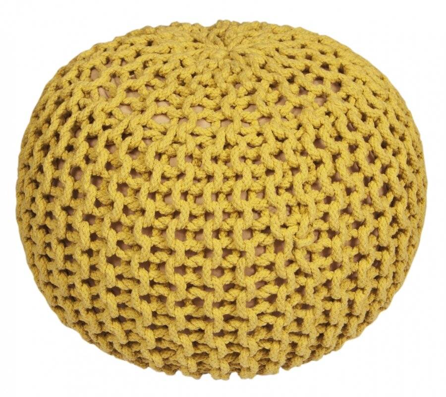 Hand Knitted Double Braided Cotton Pouffe, 40 x 40 x 30 cm - Ochre