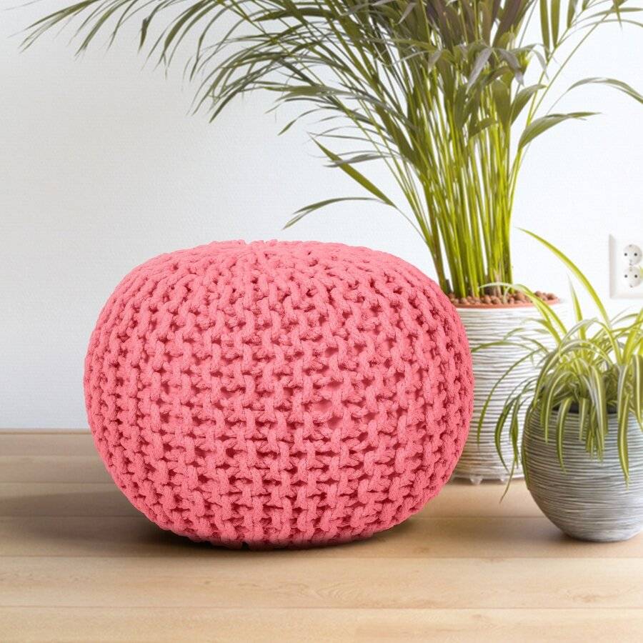 EHC Hand Knitted Double Braided Cotton Pouffe - Blush Pink