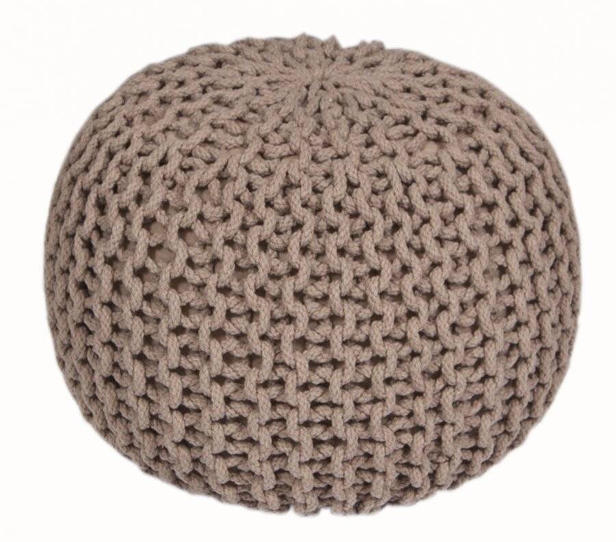 Hand Knitted Double Braided Cotton Pouffe, 40 x 40 x 30 cm - Latte