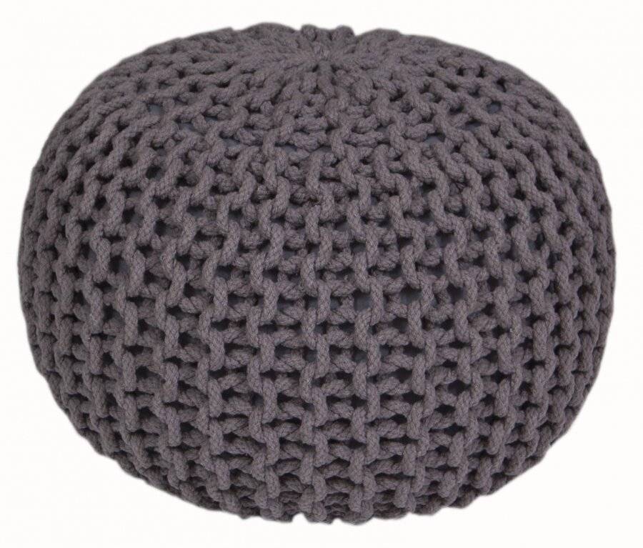 Hand Knitted Double Braided Cotton Pouffe, 40 x 40 x 30 cm - Smoke