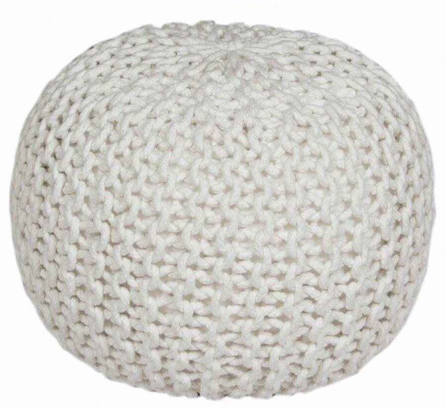 Hand Knitted Double Braided Cotton Pouffe, 40 x 40 x 30 cm - Cream