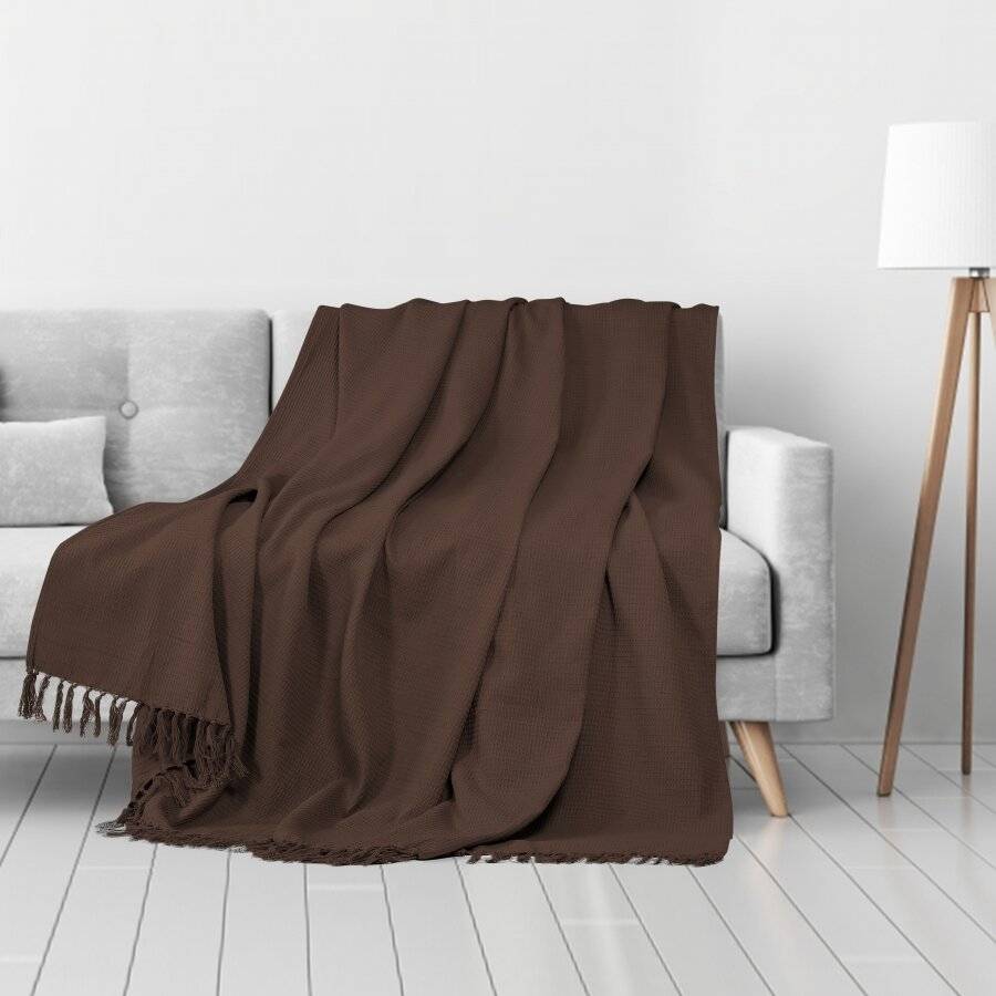 Handwoven Waffle Design Cotton Extra Large Sofa Throw - Chocolate