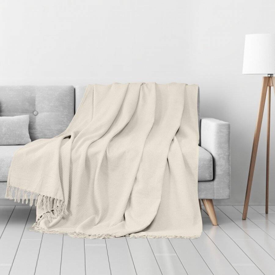 Handwoven Waffle Design Cotton Extra Large Sofa Throw - Cream