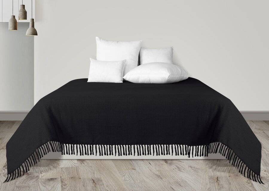 Waffle Design Handwoven Cotton King Size Bed or Sofa Throw - Black