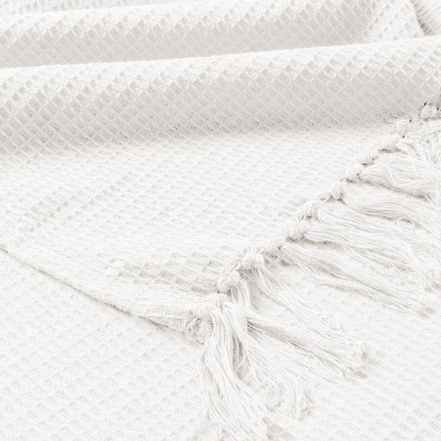 Waffle Design Handwoven Cotton King Size Bed or Sofa Throw - Ivory