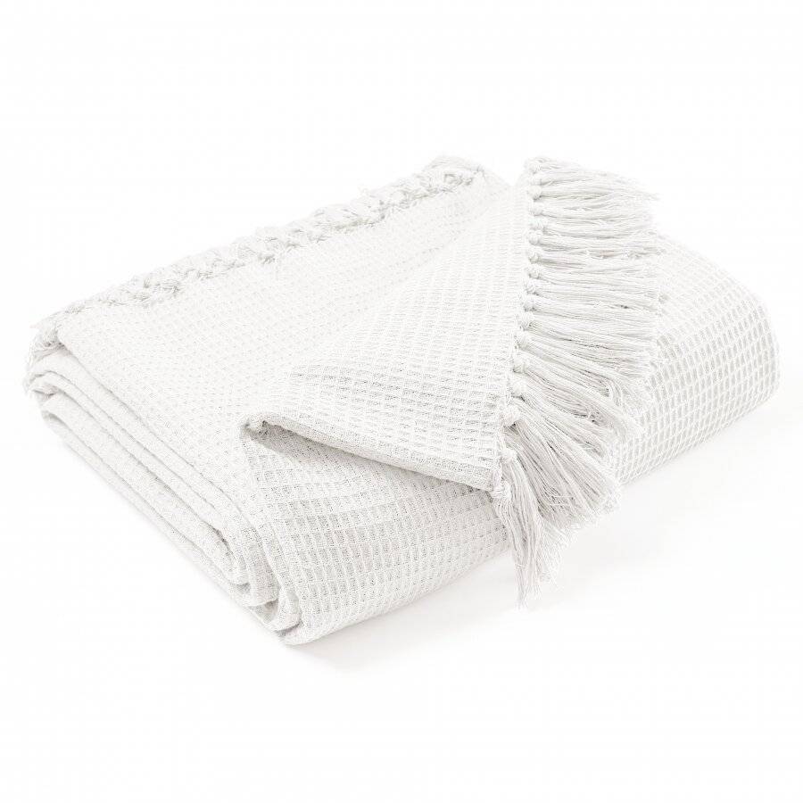 Waffle Design Handwoven Cotton King Size Bed or Sofa Throw - Ivory