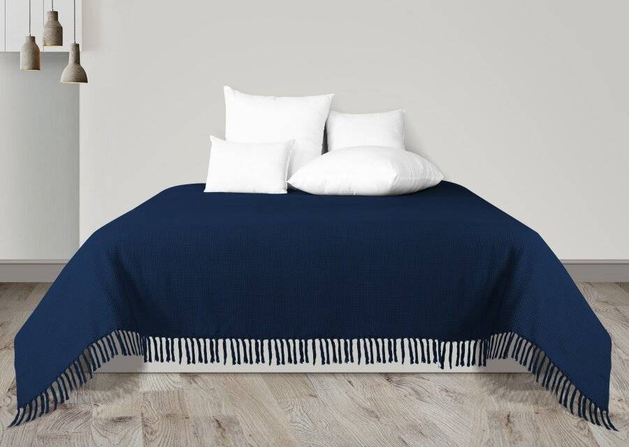 Waffle Design Handwoven Cotton King Size Bed or Sofa Throw - Navy Blue