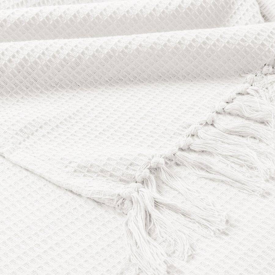 Handwoven Waffle Design Pure Cotton Extra Large Sofa Throw - Ivory