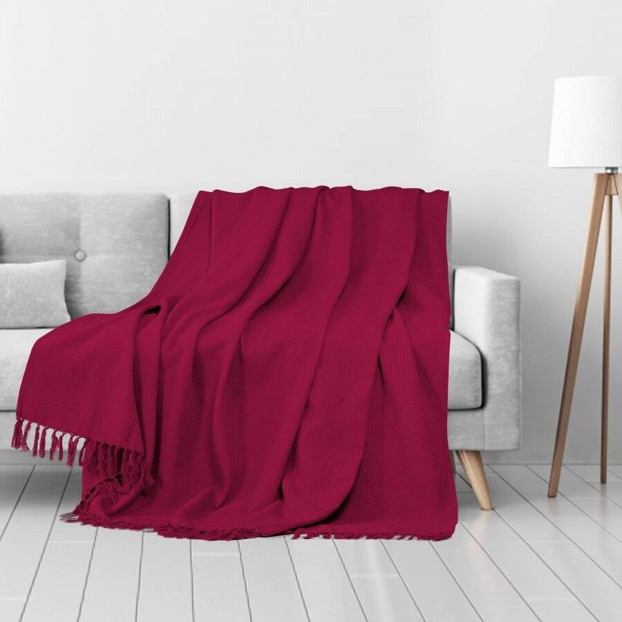 Handwoven Waffle Design Pure Cotton Extra Large Sofa Throw - Wine