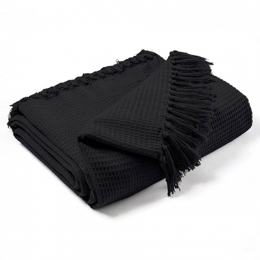 Handwoven Waffle Design Pure Cotton Large Sofa Throw - Black