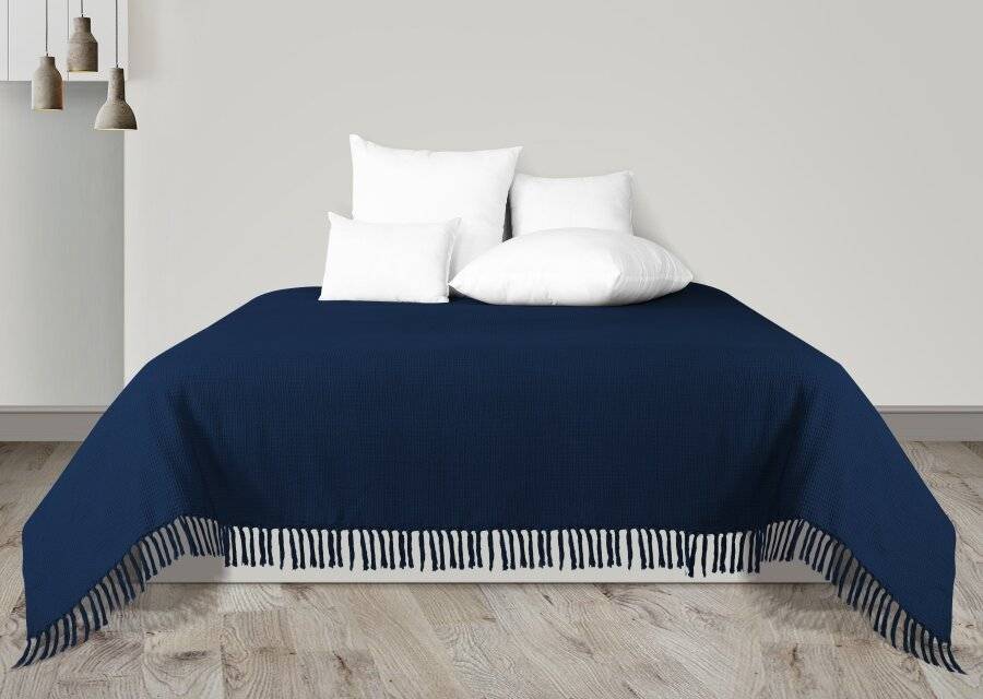 Handwoven Waffle Design Pure Cotton Large Sofa Throw - Navy Blue