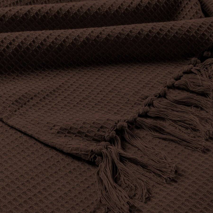 Handwoven Waffle Design Pure Cotton Single Sofa Throw - Chocolate