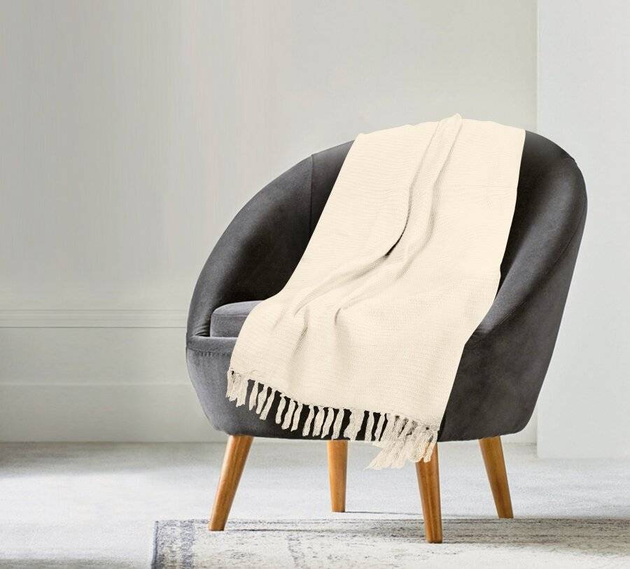 Handwoven Waffle Design Pure Cotton  Single Sofa Throw - Cream