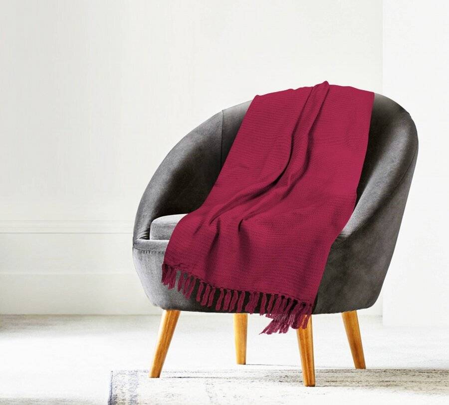 Handwoven Waffle Design Pure Cotton  Single Sofa Throw - Wine