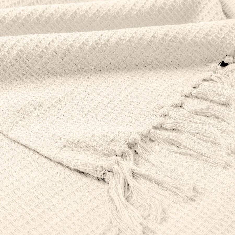 Waffle Design Handwoven Cotton Super King Throw - Cream