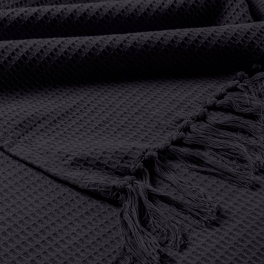 Waffle Design Handwoven Cotton Super King Throw For Bed & Sofa - Black