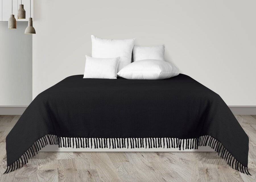 Waffle Design Handwoven Cotton Super King Throw For Bed & Sofa - Black