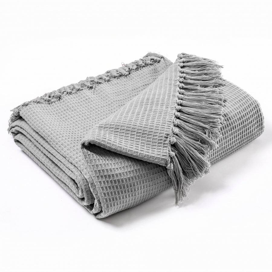 Waffle Design Handwoven Cotton Super King Throw For Bed & Sofa - Smoke