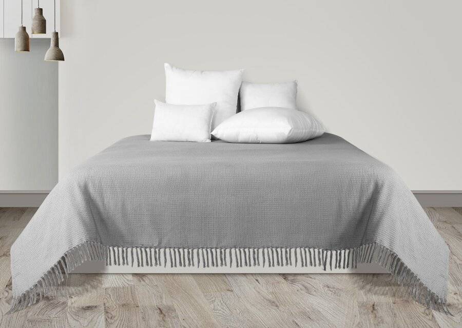 Waffle Design Handwoven Cotton Super King Throw For Bed & Sofa - Smoke