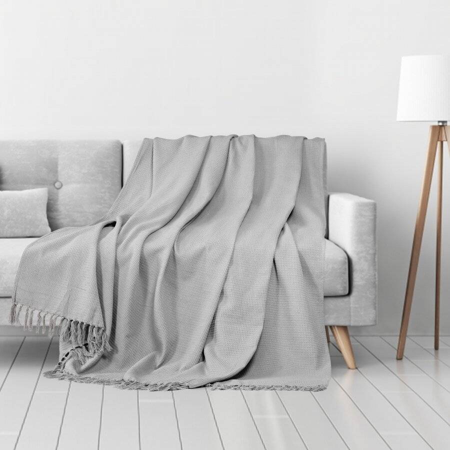 Waffle Design Handwoven Cotton King Size Bed or Sofa Throw - Smoke
