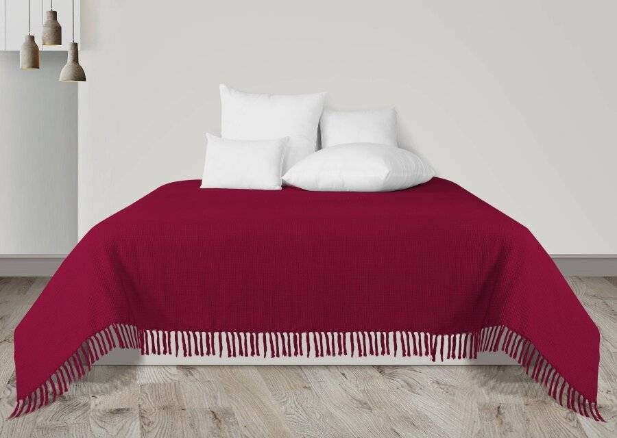 Waffle Design Handwoven Cotton King Size Bed or Sofa Throw - Wine