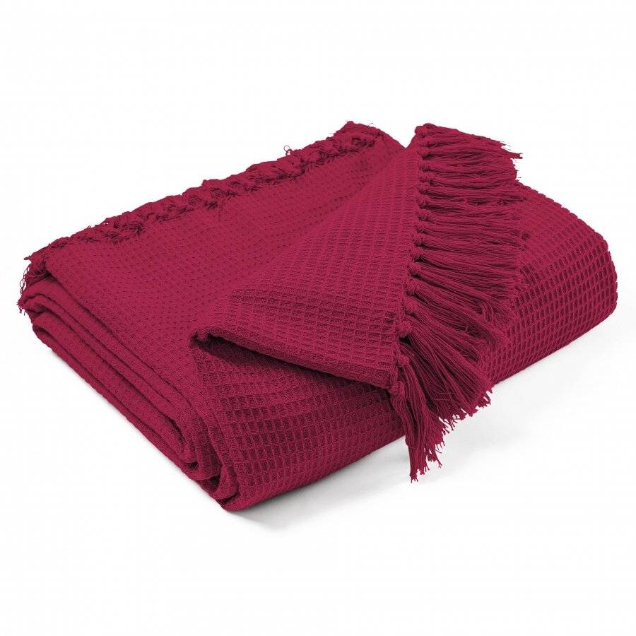 Waffle Design Handwoven Cotton Super King Throw For Bed & Sofa - Wine