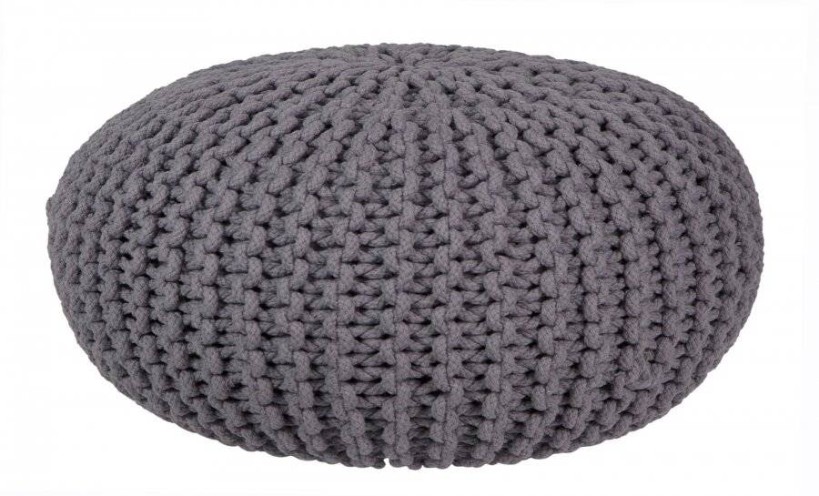 Hand Knitted Double Braided  Cotton Round Pouffe - Smoke