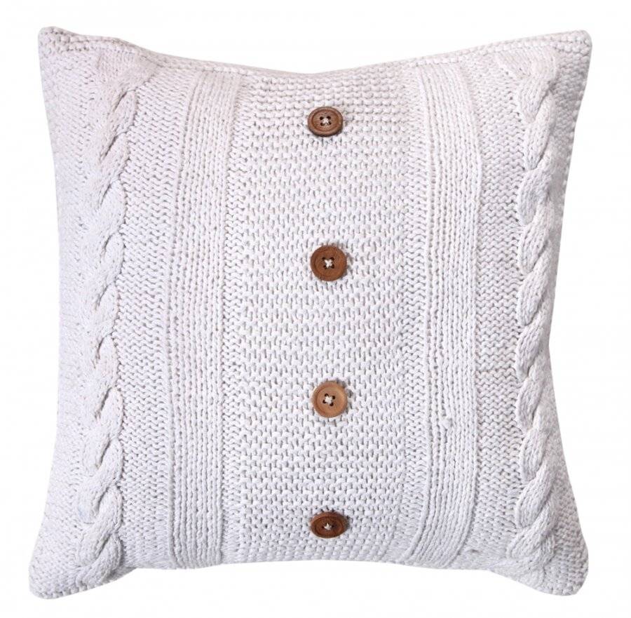 Hand Made Cable Knit Cotton Cushion Cover With Wooden Buttons & Insert