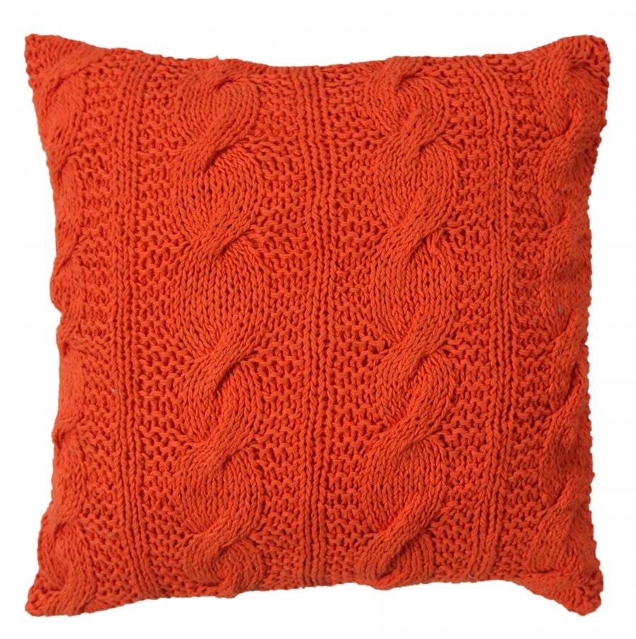 Hand Made Chunky Cable Knit Cotton Cushion Cover - 40 x 40 cm, Orange