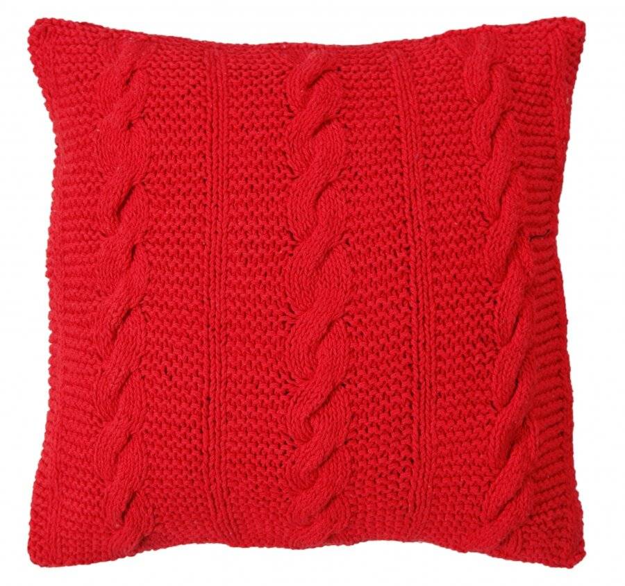 Hand Made Chunky Cable Knit Cotton Cushion Cover - 40 x 40 cm, Red