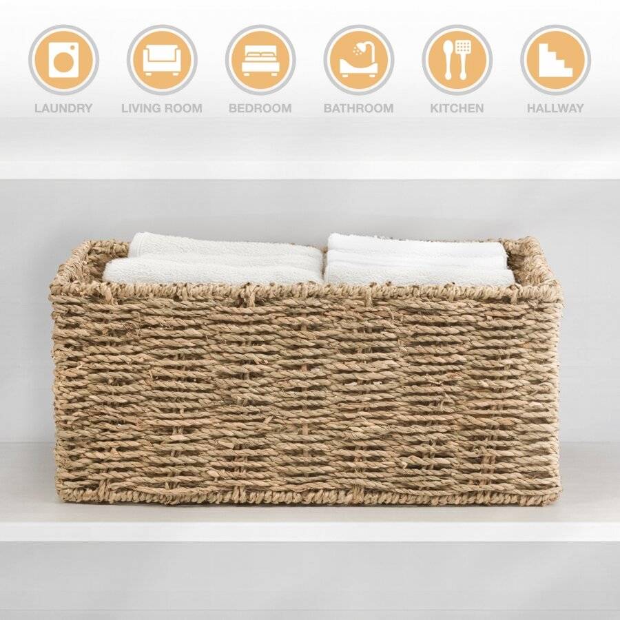 Handwoven Natural Seagrass Storage Decor Gift Hamper Basket, Large