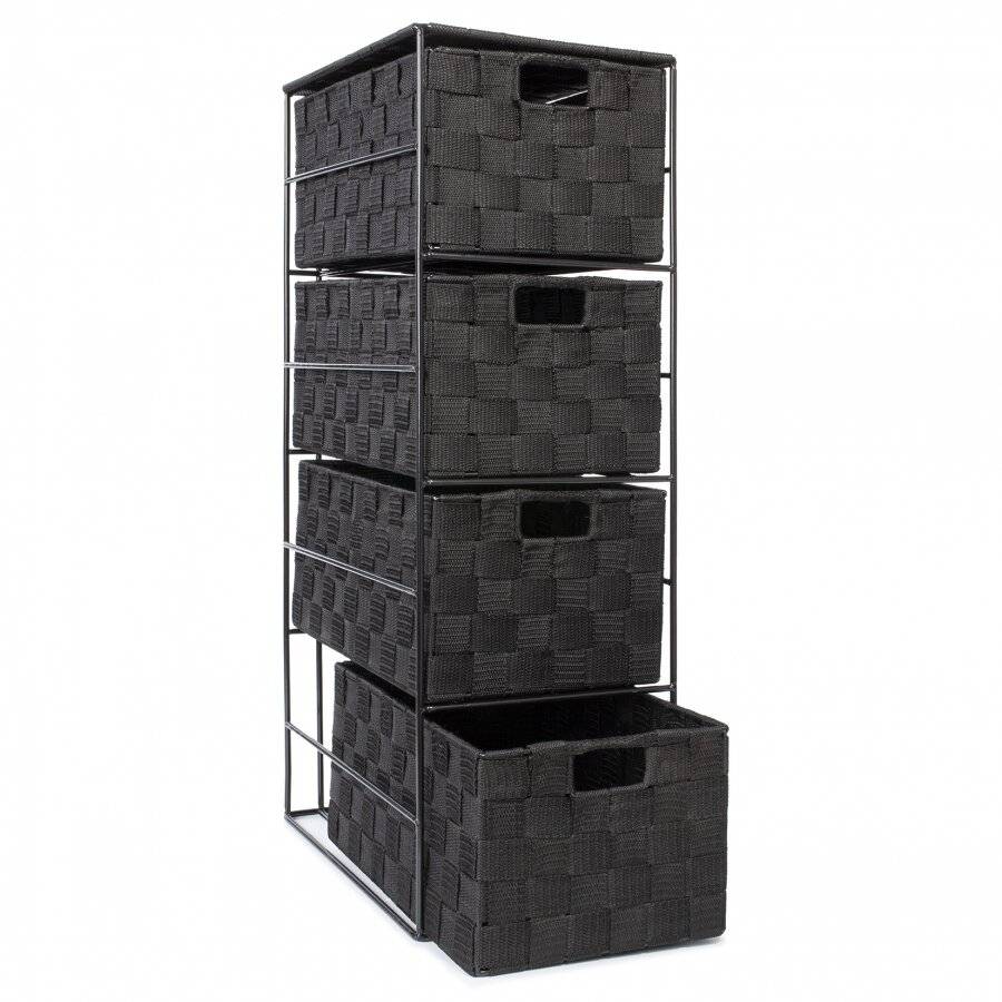 Handwoven Polypropylene  4 Drawer Storage Cabinet - Black