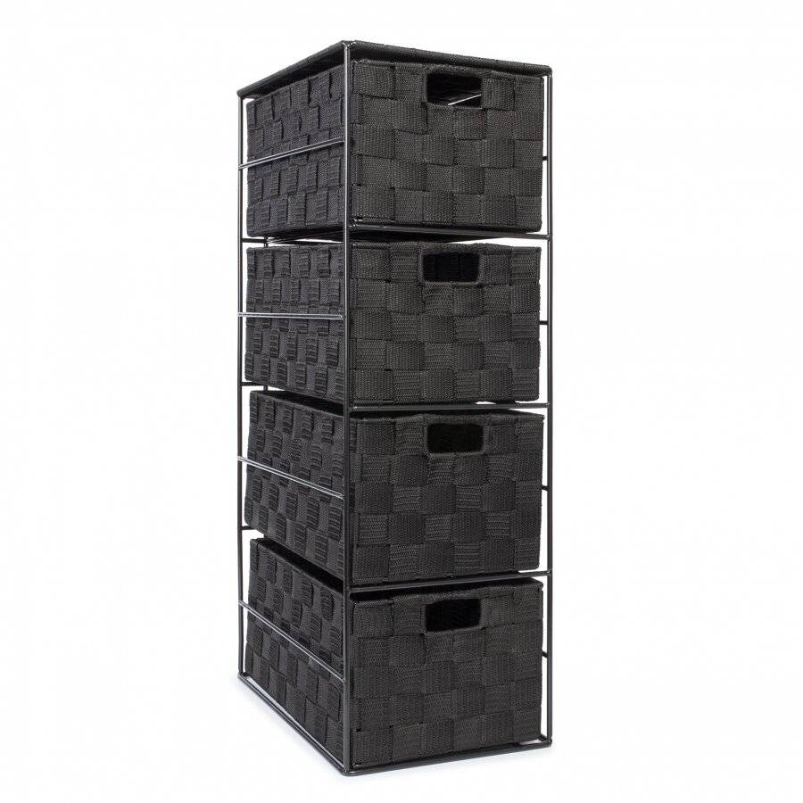 Handwoven Polypropylene  4 Drawer Storage Cabinet - Black