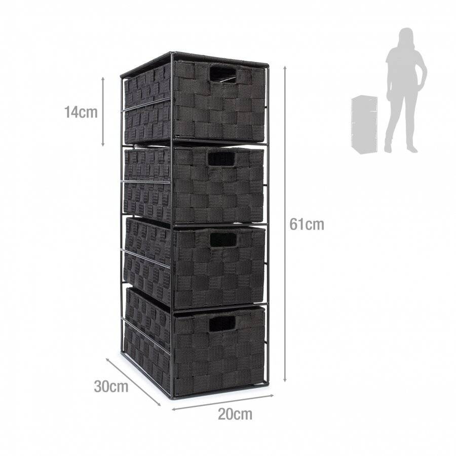 Handwoven Polypropylene  4 Drawer Storage Cabinet - Black