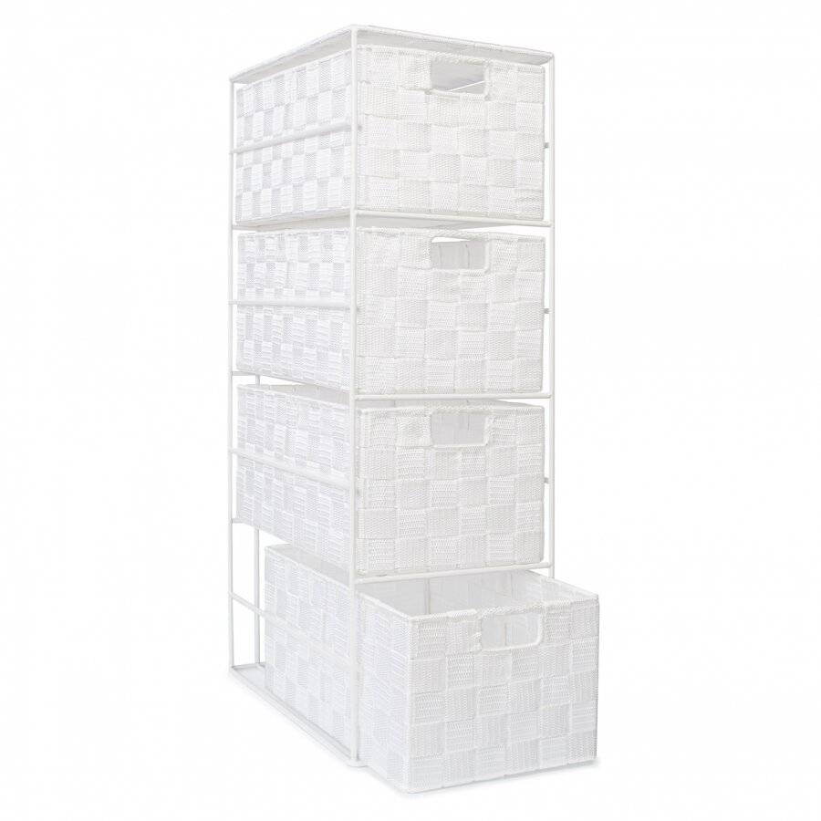 Handwoven Polypropylene  4 Drawer Storage Cabinet - White