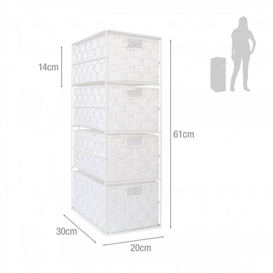 Handwoven Polypropylene  4 Drawer Storage Cabinet - White